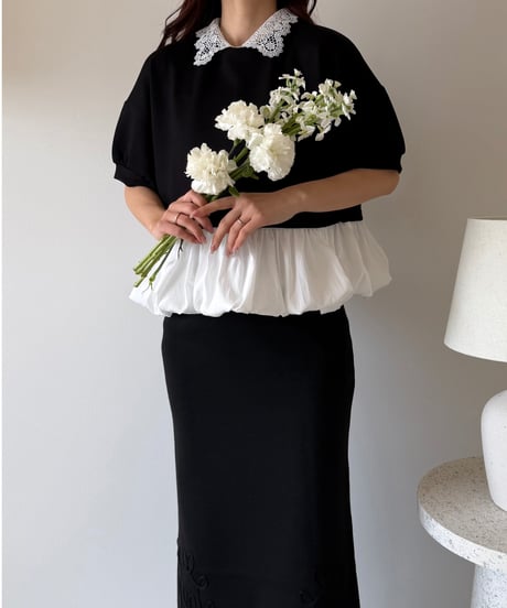lace collar peplum balloon short tops