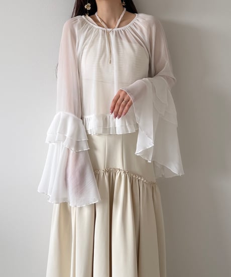 flare sleeve volume sheer blouse