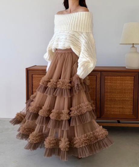 volume tulle gather skirt