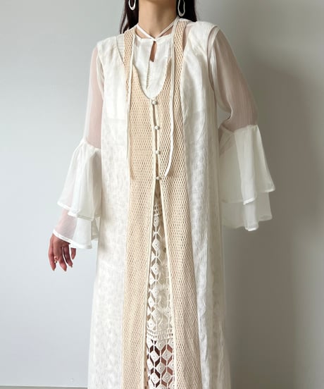 sheer fringe long vest