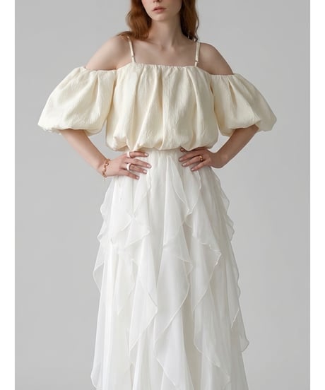 chiffon frill long skirt (3色)