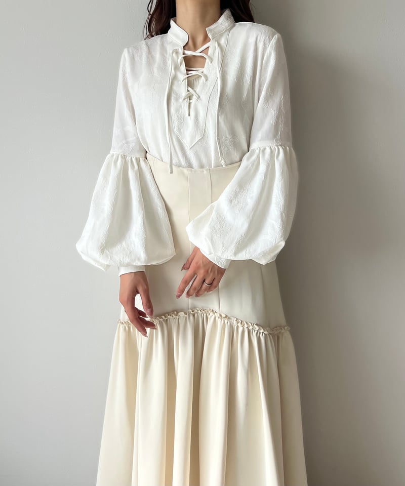 lace up balloon sleeve blouse | AÉRMA boutique