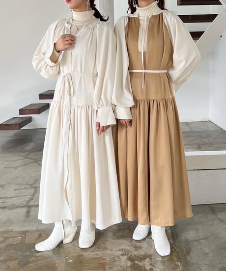 many way tiered design onepiece（white×brown）