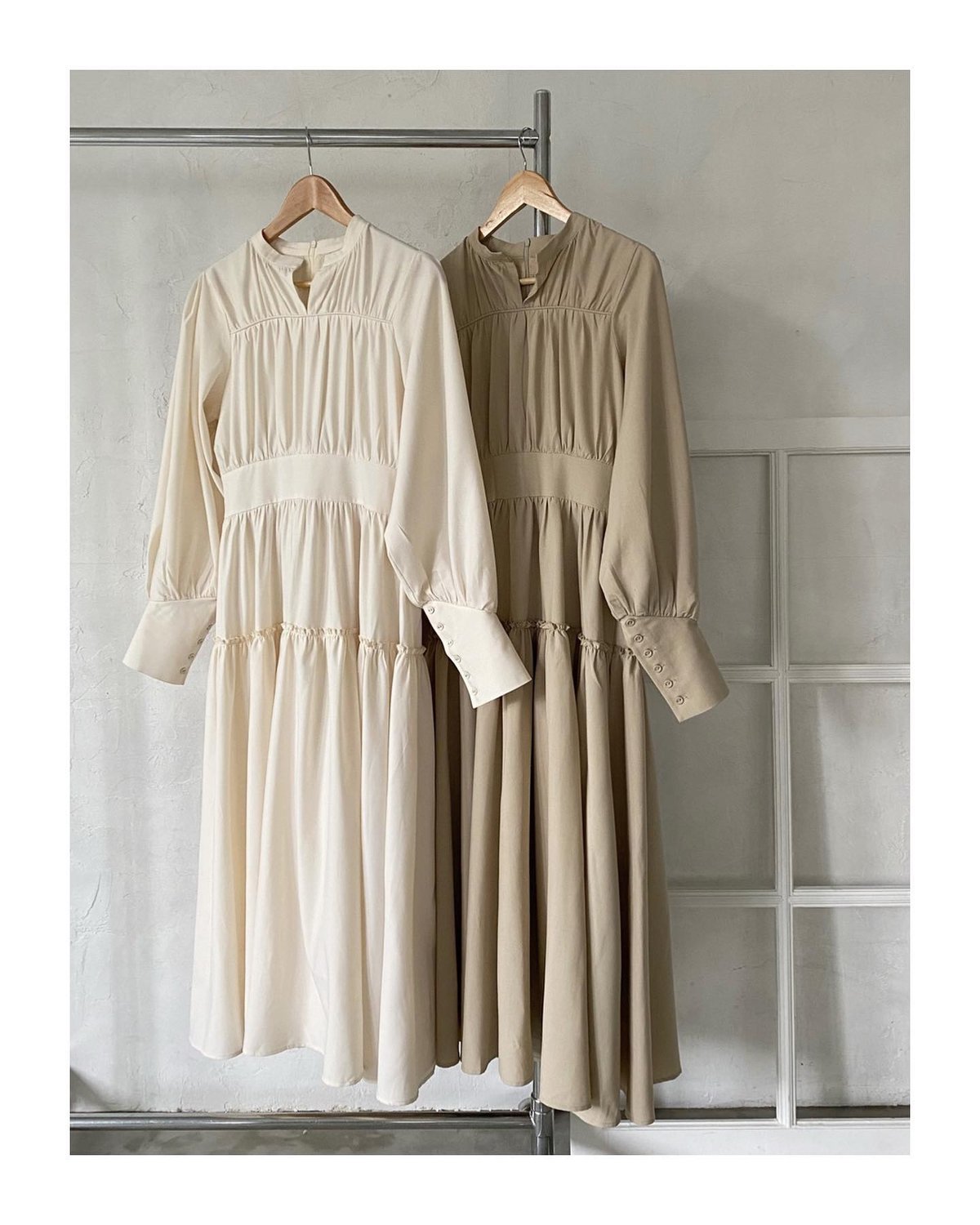 tiered gather design volume dress（brown） | AÉRM