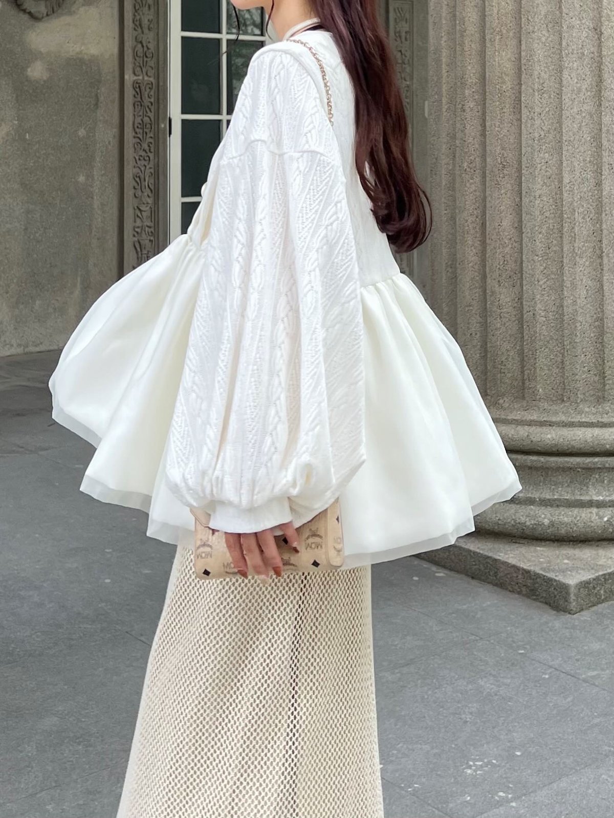 まむあむ　エルDaisy gather peplum UVcut volume tulle gather cardigan | AÉRMA boutique