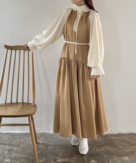 many way tiered design onepiece（white×brown）