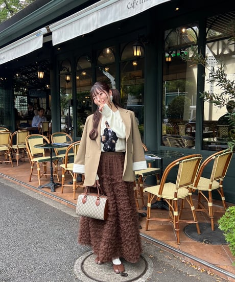 airy frill volume tulle skirt(brown)