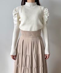 gold studs puff sleeve knit