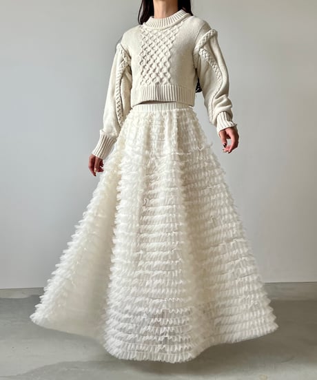 airy frill volume tulle skirt(white)