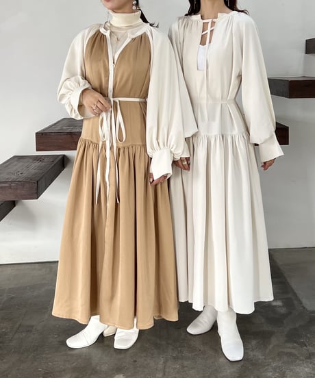 many way tiered design onepiece（white×brown）