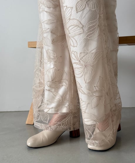 flower lace sheer wide pants