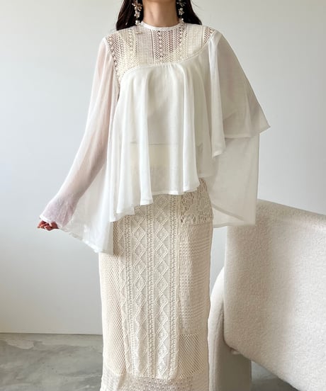 asymmetry flare sheer blouse