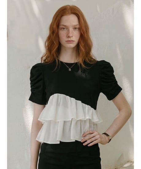 asymmetry frill tiered tops(2色)