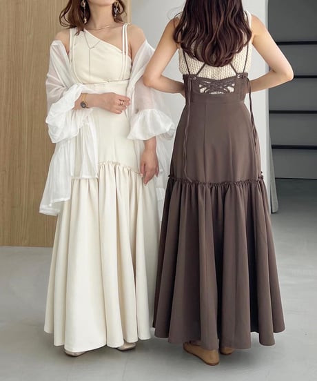 2way mermaid silhouette flare skirt (white)