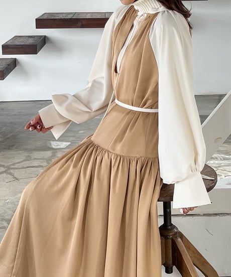 many way tiered design onepiece（white×brown）