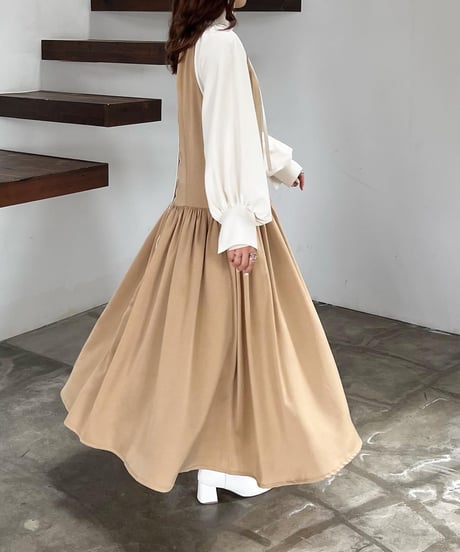 many way tiered design onepiece（white×brown）