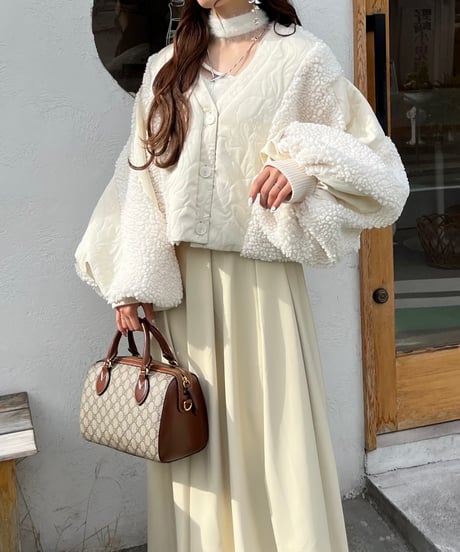 flare leather skirt(ivory / brown)