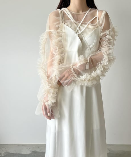 sheer gather volume blouse