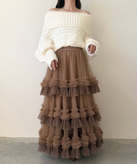 volume tulle gather skirt