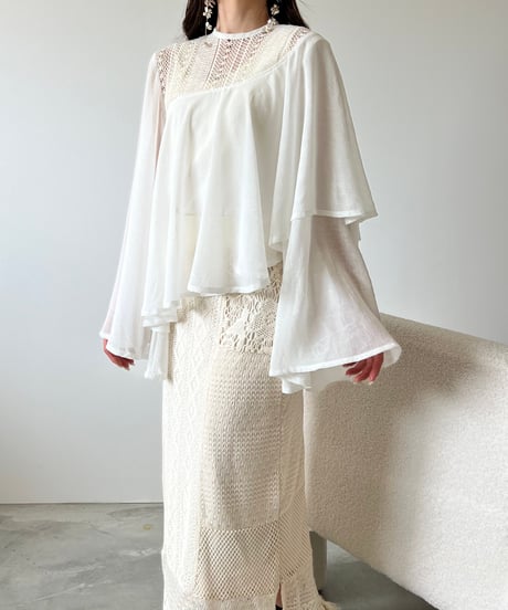 asymmetry flare sheer blouse