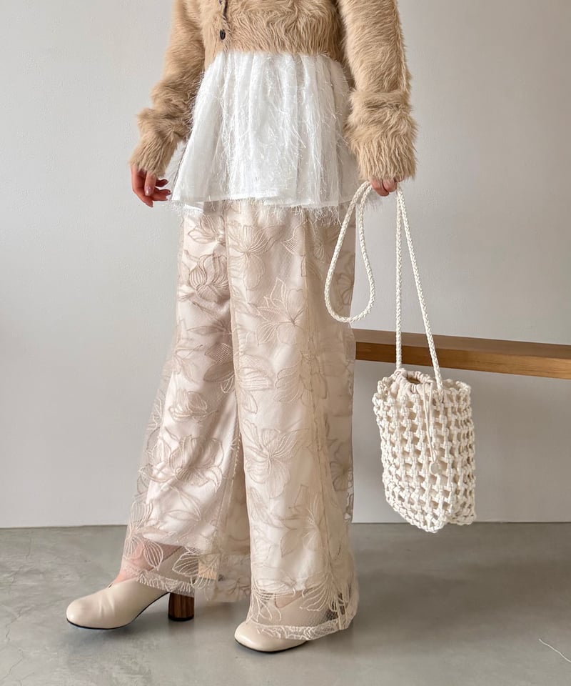 flower lace sheer wide pants | AÉRMA boutique
