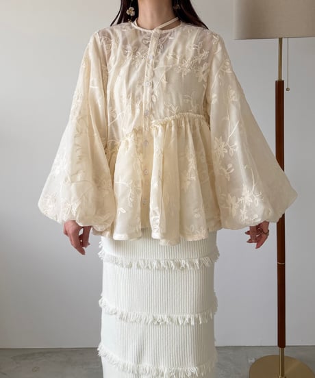 2way embroidery sheer volume blouse