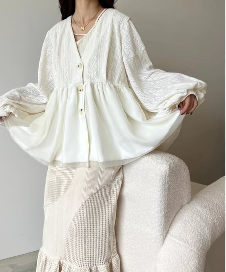 volume tulle gather cardigan
