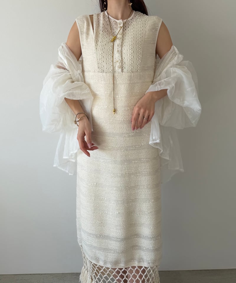 aermaboutiqueワンピース lace knit fringe onepiece | AÉRMA boutique