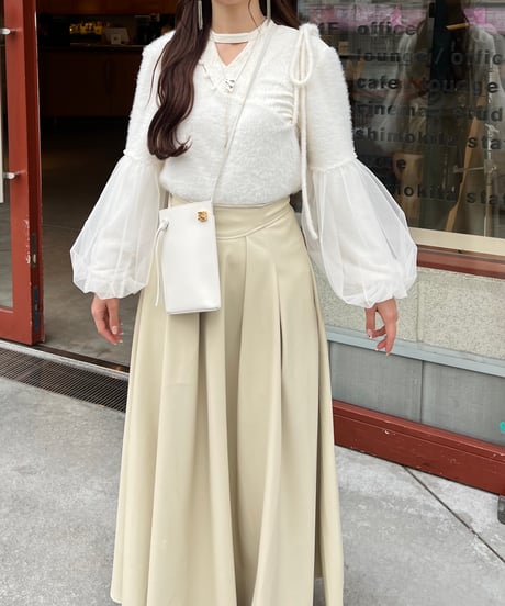 flare leather skirt(ivory / brown)