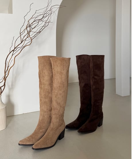 suede middle heel long boots