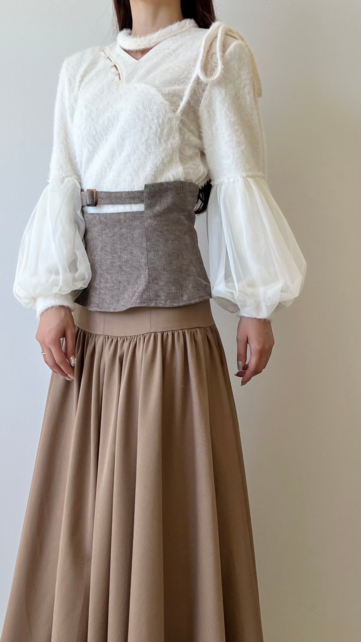 レイヤード フリル [TUOMIO] LAYERED APRON FRILL SKIRT BELT APRON FRILL SKIRT BELT [BLACK] - TUOMIO | 60% - Asian