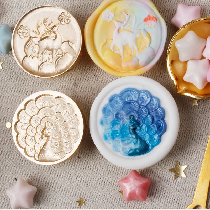 2面孔雀 孔雀 -2-】30×30mm *10277* (A) | &made - シーリングスタンプ専門店