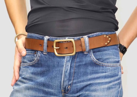 『Cowhide leather』真鍮バックル ５ミリ レザーベルト DLM-921 厚みがある長方形の真鍮 rectangle buckle (レクタングルバックル）