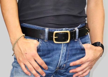 『Cowhide leather』真鍮バックル ５ミリ レザーベルト DLM-921 厚みがある長方形の真鍮 rectangle buckle (レクタングルバックル）