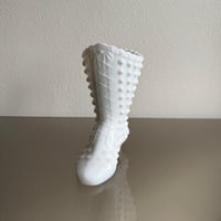 Fenton milk glass hobnail lace up vase