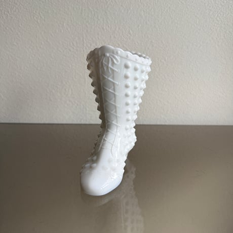 Fenton milk glass hobnail lace up vase