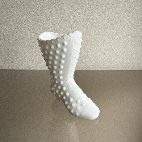 Fenton milk glass hobnail lace up vase