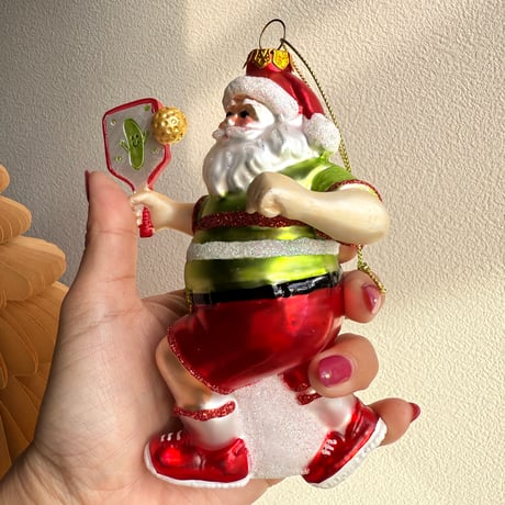 Racket santa glass ornament USA