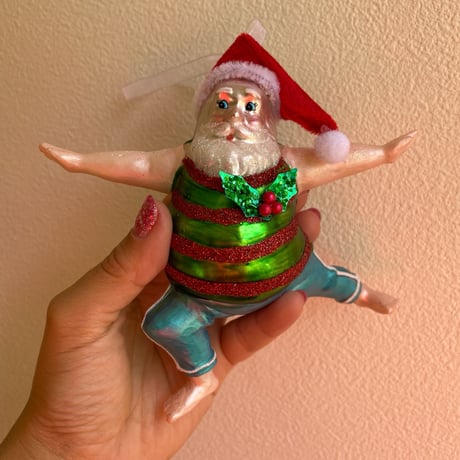 Swim santa glass ornament USA