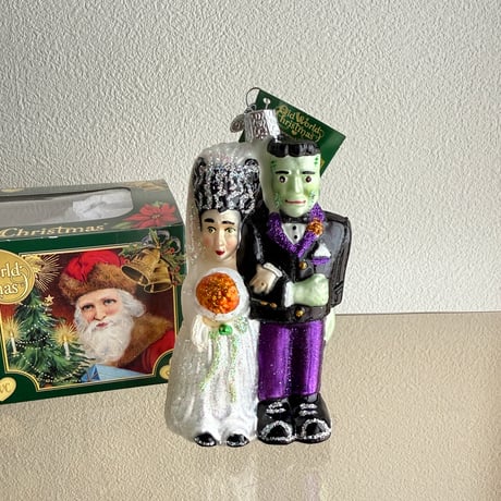 Old World Christmas Frankenstein and Bride Halloween glass ornament