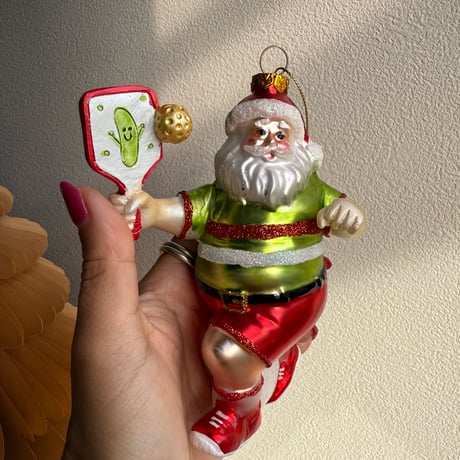 Racket santa glass ornament USA
