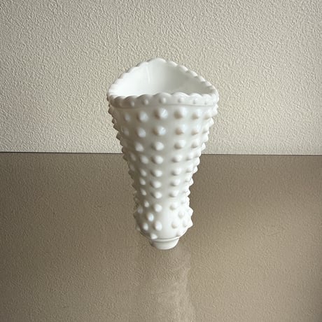 Fenton milk glass hobnail lace up vase