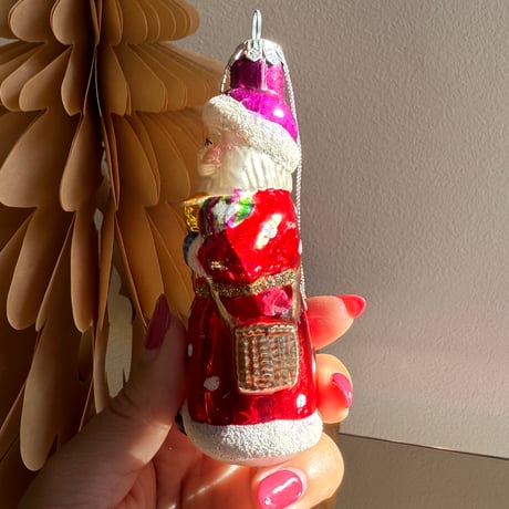【Vintage】Santa glass ornament USA