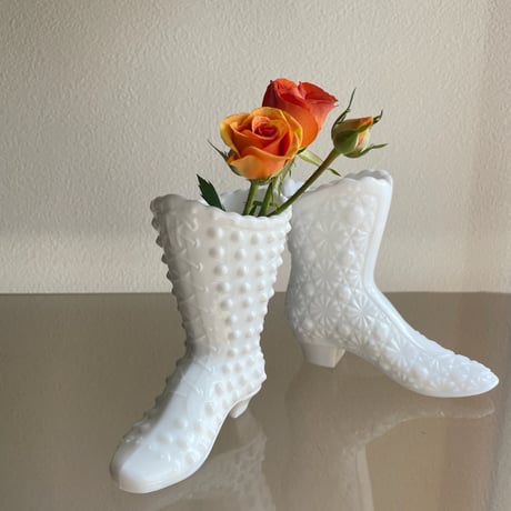 Fenton milk glass boots