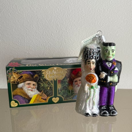 Old World Christmas Frankenstein and Bride Halloween glass ornament