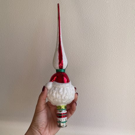 SHINY BRITE glass tree topper santa USA