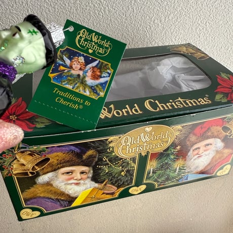 Old World Christmas Frankenstein and Bride Halloween glass ornament