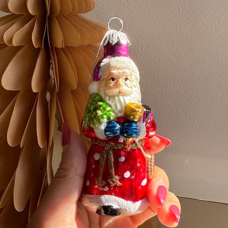 【Vintage】Santa glass ornament USA