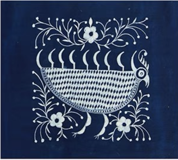 【美品】鳥と花柄のろうけつ染めテーブルクロス・タンスカバー136×128.5 伝統ミャオ族鳥トゥーテン ろうけつ染め テーブルクロス | RAKUSU ART