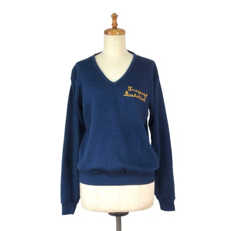 70s USA v-neck school knit sweater (BASKETBALL)